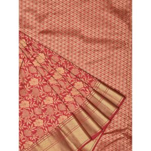 Maroon Color Kanchipuram Saree Flowers Design
