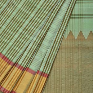 Turquoise Color Kanchi Silk Sarees Checks Design