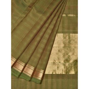 Olive Color Kanchipuram Saree Strips Design