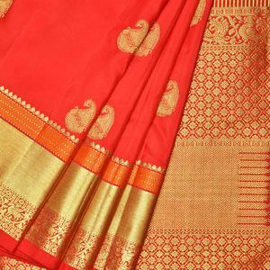 Red Kanchipuram Silk Saree Mango with Butta Design