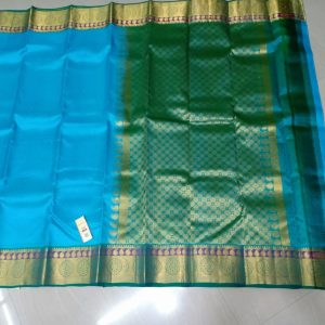 Kanchipuram Silk Saree Blue Color w/ Green Border