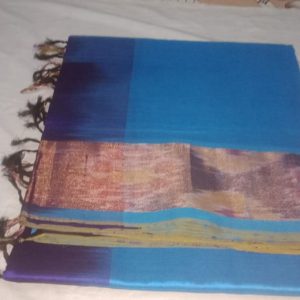 Kanjivaram Cotton Silk Cyan Blue w/ Yellow Color