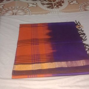 Kanchi Cotton Silk Semi Orange w/ Purple Color
