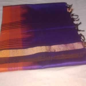 Kanchi Silk Cotton Orange w/ Purple Color