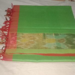Kanchipuram Silk Cotton Parrot Green w/ Orange