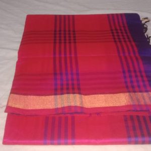 Kanchi Silk Cotton Saree Pink Color w Blue Border
