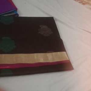 Kanchi Soft Silk Sarees Black w/ Pink Color