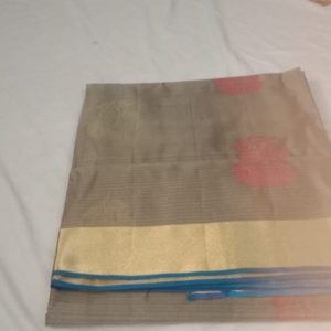 Kanchi Soft Silk Sarees Cement w/ Blue Color