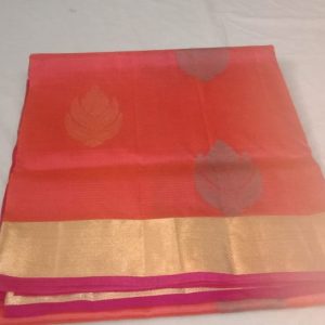 Kanchi Soft Silk Sarees Orange w/ Pink Color