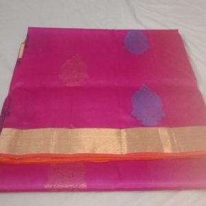 Kanchi Soft Silk Sarees Pink w/ Orange Color