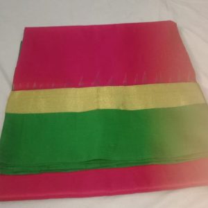 Kanchi Soft Silk Sarees Pink w/ Green Color