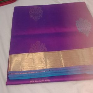 Kanchi Soft Silk Sarees Purple w/ Sky Blue Color