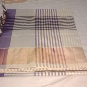 Kanchipuram Cotton Silk Saree Half White w/ Purple Color