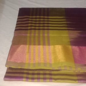 Kanchipuram Silk Cotton Saree Green w/Purple Color