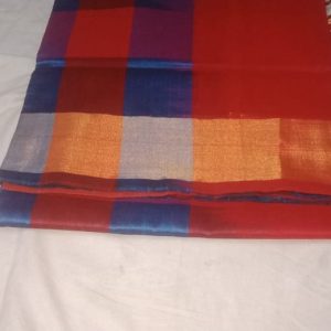 Kanchipuram Silk Cotton Semi Red w/ Blue and Pink Color