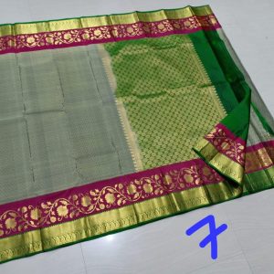 Kanchipuram Silk Saree Green Color with Pink Border