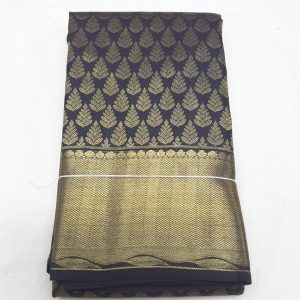 Kanchi Handloom Pure Silk Sarees Dark Chocolate Brown w/ Gold Zari Color