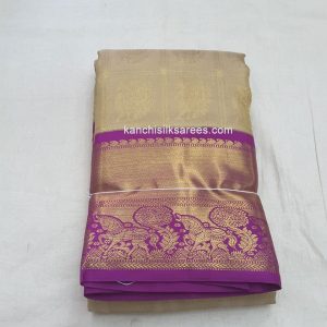Kanchi Pure Silk Sarees Annam and Horse Design Ecru w/ Palatinate Purple Color