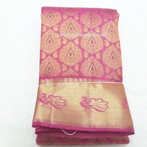 Kanjivaram Pure Silk Sarees Peacock Design Hopbush Rose w/ Gold Zari Color