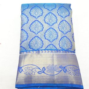 Kanchipuram Pure Silk Sarees Denim Blue w/ Gold Zari Color