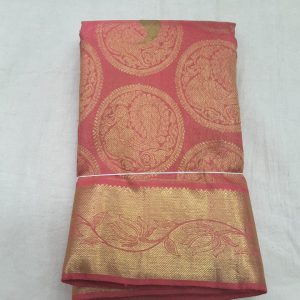 Kanchipuram Pure Silk Sarees Apple Red w/ Fallow Gold Zari Color