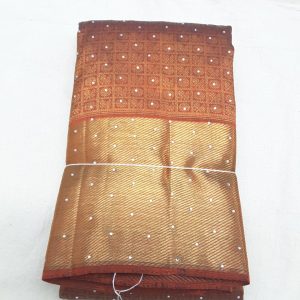 Kanjivaram Pure Silk Stone Work Sarees Brick Red w/ Gold Zari Color