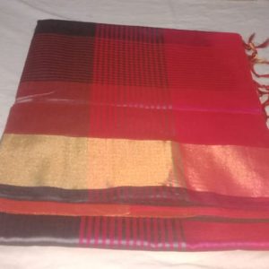 Kanchipuram Semi Silk Small Checks Cotton Sarees Brick Red w/ Don Juan Color