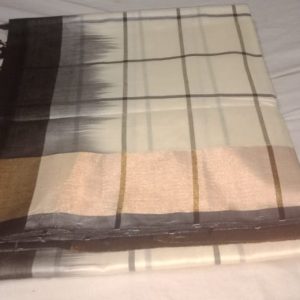Kanchi Semi Silk Small Checks Cotton Sarees Coconut White w/ Pitch Black Color
