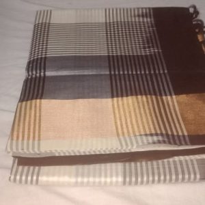 Kanchi Semi Silk Cotton Sarees ivory White w/ Soot Black Color