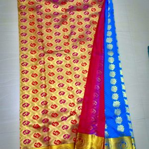 Kanchi Soft Silk Sarees Mango and Annam Design Navy Blue w/ Venetian Red Color