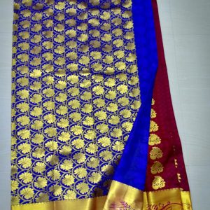 Kanchi Soft Silk Sarees Mango Tree Design Burgundy Red w/ Ink Blue Color