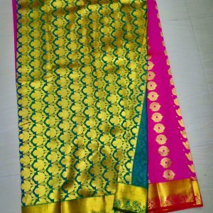 Kanchipuam Soft Silk Sarees Lotus Design Jazzberry Jamd w/ Sherpa Blue Color