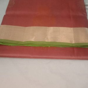 Kanjivaram Soft Silk Sarees Prairie Sand w/ Light Green Color