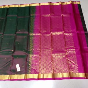 Kanchipuram Soft Silk Putta Zari Sarees Green w/ Hot Pink Color