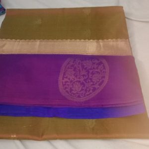 Kanchipuram Soft Silk Sarees Horses Neck w/ Dark Purple and Persian Indigo Color