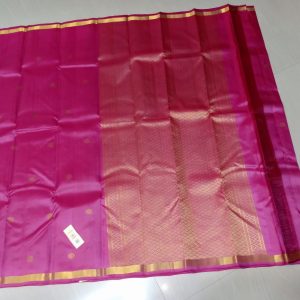 Kanchi Soft Silk Sarees Putta Design Jazzberry Jam Pink w/ Small Zari Border Color