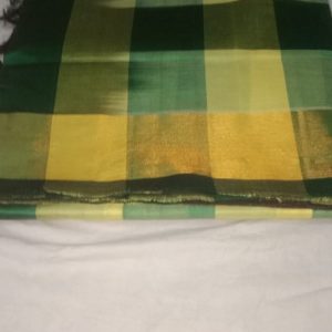Kanchi Semi Silk Checks Cotton Sarees Myrtle Green w/ Gimblet Yellow Color