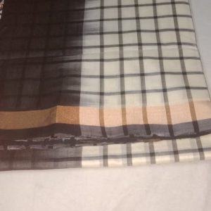 Kanchipuram Semi Silk Small Checks Cotton Sarees Pearl White w/ Iron Black Color