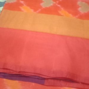 Pochampally Sarees Flamingo Orange w/ Bittersweet Red Color
