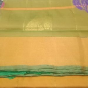 Pochampally Sarees Highball Green w/ Casablanca Orange Color