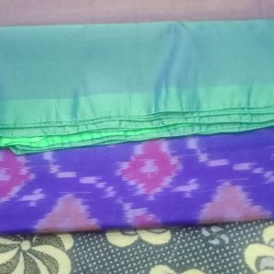 Pochampally Sarees Slate Blue w/ Gulf Stream Color