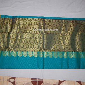 Mosque Blue Color Kanjivaram Soft Silk Sarees Flower Design