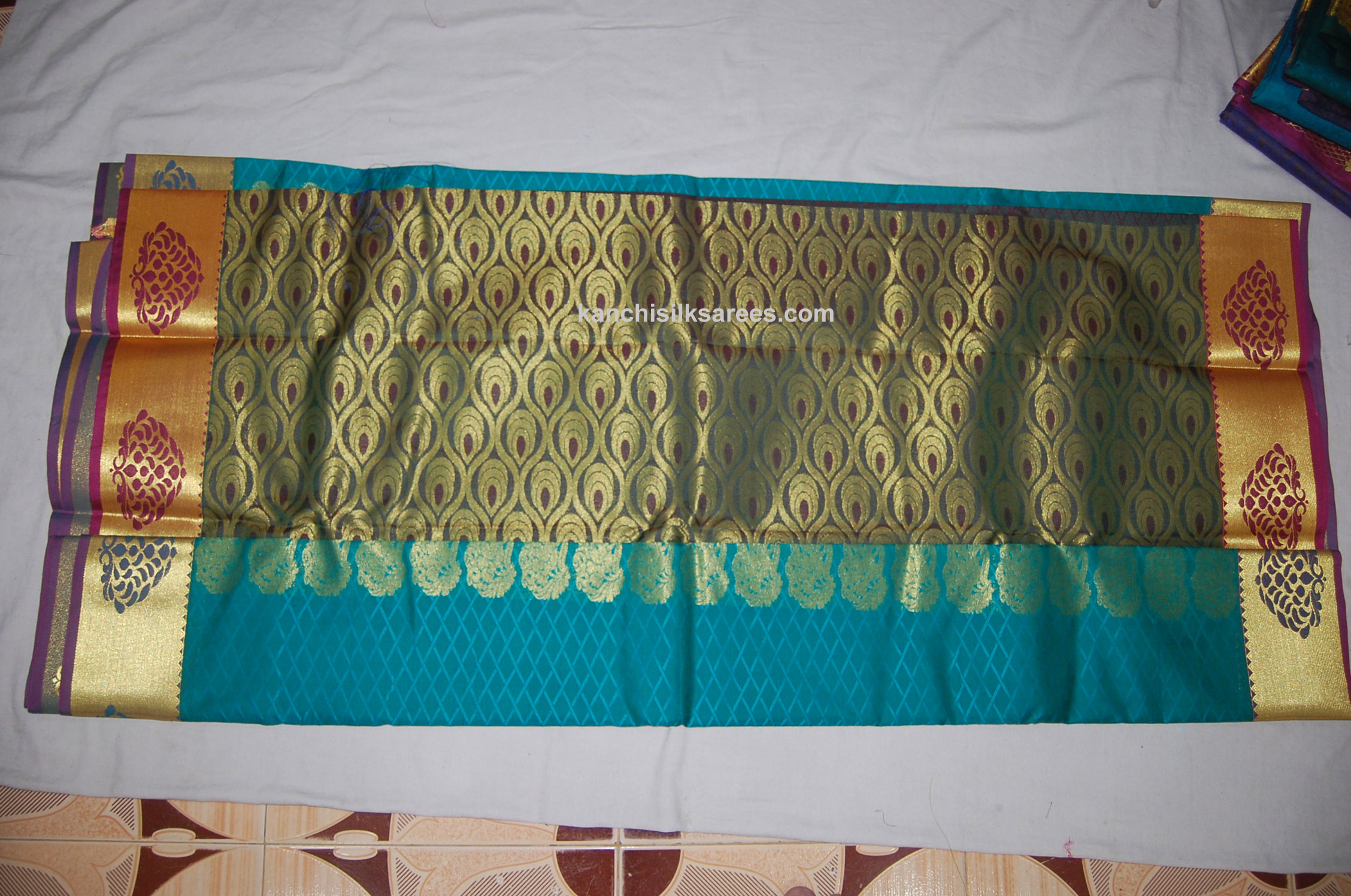 Mosque Blue Color Kanjivaram Soft Silk Sarees Flower Design