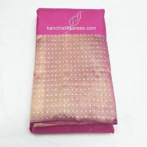 Kanchipuram Pure Handloom Silk Sarees Stone Work Mulberry w/ Golden Zari Color