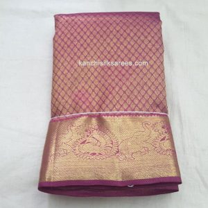 Kanchipuram Pure Silk Sarees Annam and Elephant Design Flirt pink w/ Golden Zari Color