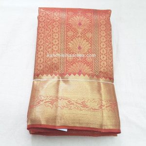 Handloom Kanchi Pure Pattu Sarees Flower Design Burning Sand w/ Gold Zari Color