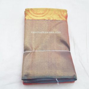Kanjivaram Pure Handloom Silk Sarees Flower Design Tumbleweed Orange w/ Gold Zari Color