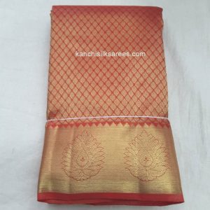 Kanchi Pure Handloom Pattu Sarees Dymond Design Apple Red w/ Gold Zari Color