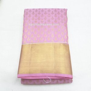 Kanchi Pure Handloom Pattu Sarees Flower Design Ballet Slipper Pink w/ Gold Zari Color