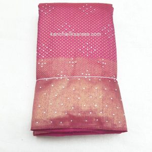 Kanjivaram Pure Pattu Stone Work Sarees Cranberry Pink w/ Gold Zari Color